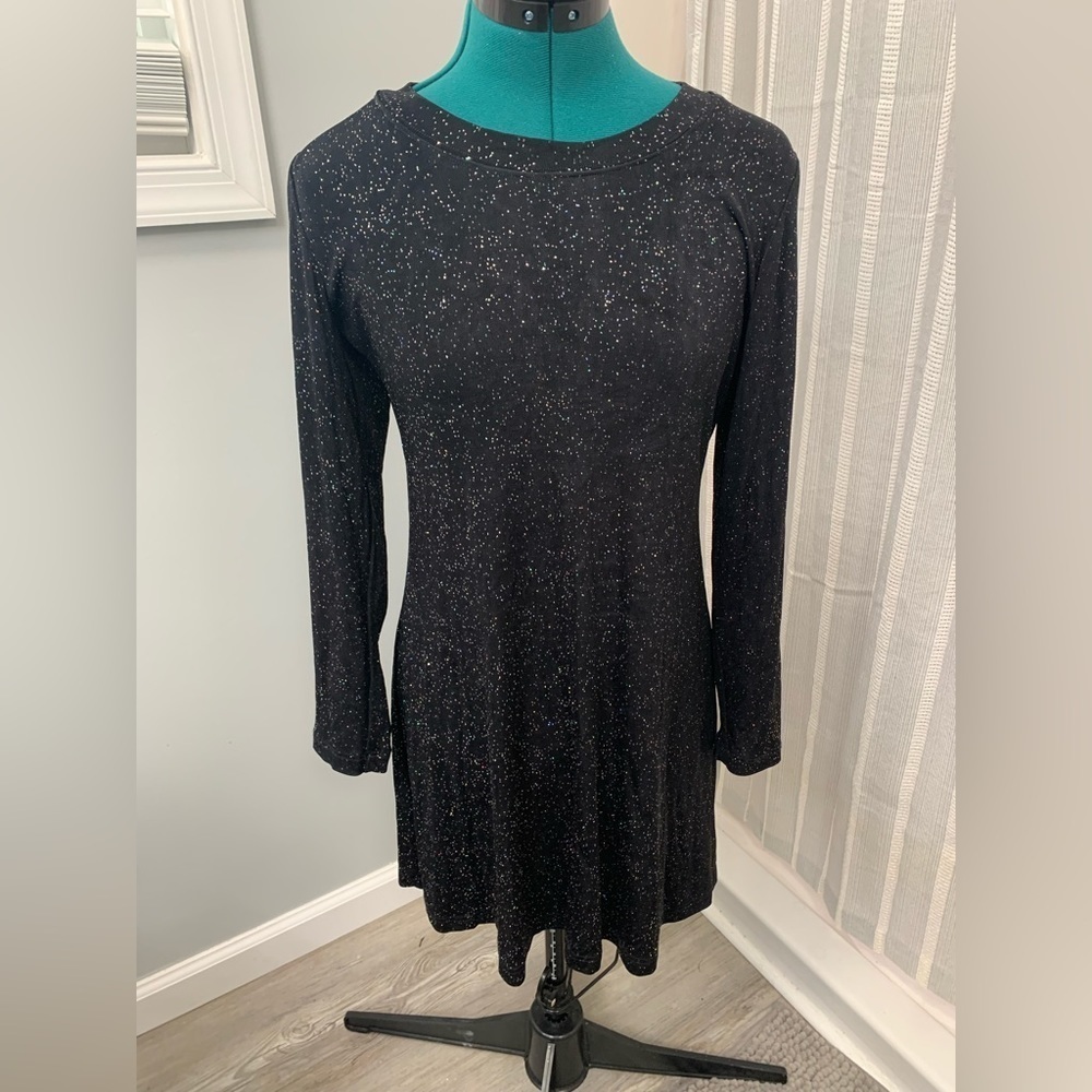 Ronni Nicole Vintage Long Sleeve‎ Swing Dress Black w/ Silver Sparkles size 10P